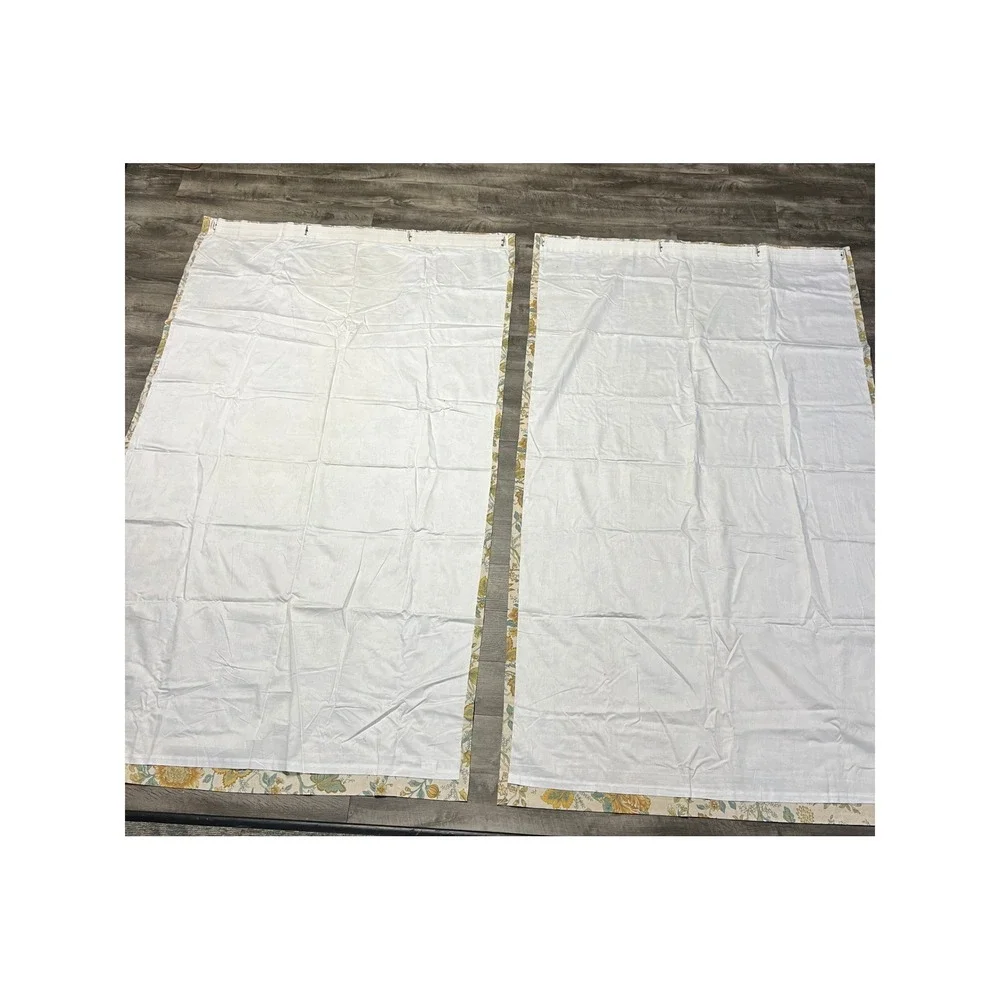 Pottery Barn Floral Linen Blend Lined Curtain Panels 50x84 Yellow Teal 2 Panels
